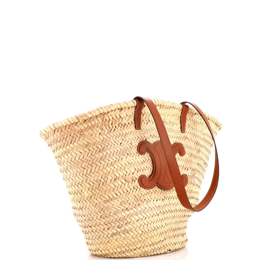 Celine Large Triomphe Basket Shoulder Bag Raffia with Leather - Picture 2 of 7